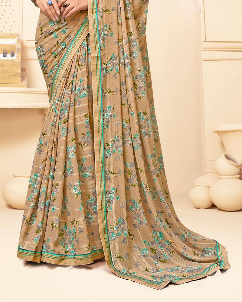 Vishal Prints Pinkish Tan Printed Fancy Chiffon Saree With Fancy Border