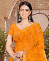 Vishal Prints Orange Georgette Saree With Foil Print And Zari Border