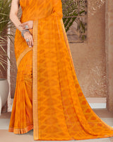 Vishal Prints Orange Georgette Saree With Foil Print And Zari Border