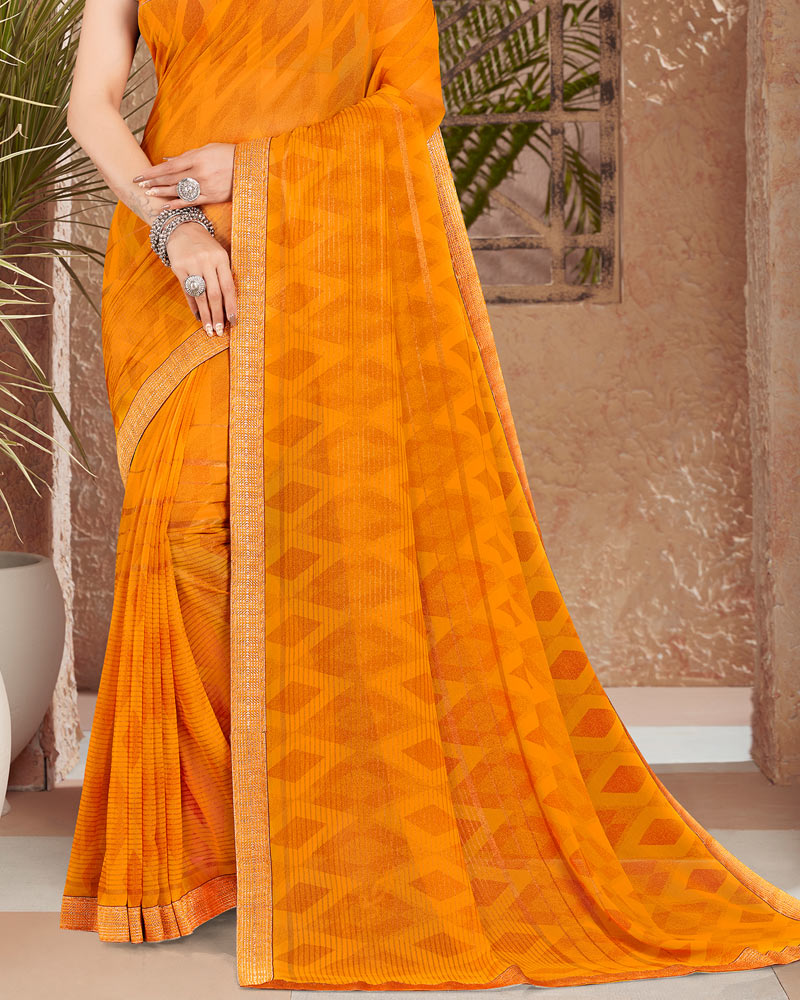 Vishal Prints Orange Georgette Saree With Foil Print And Zari Border