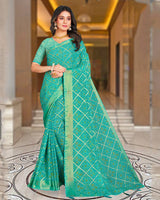 Vishal Prints Turquoise Blue Printed Brasso Bandhani Print Saree With Diamond And Foil Print