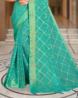 Vishal Prints Turquoise Blue Printed Brasso Bandhani Print Saree With Diamond And Foil Print