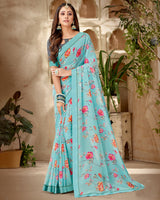 Vishal Prints Light Blue Printed Georgette Saree With Fancy Border