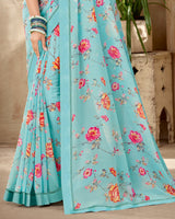 Vishal Prints Light Blue Printed Georgette Saree With Fancy Border