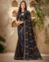 Vishal Prints Dark Blue Printed Georgette Saree With Fancy Border
