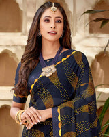 Vishal Prints Dark Blue Printed Georgette Saree With Fancy Border