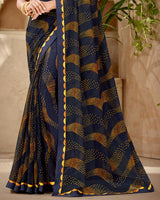 Vishal Prints Dark Blue Printed Georgette Saree With Fancy Border