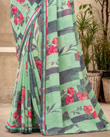 Vishal Prints Dark Sea Green Printed Georgette Saree With Fancy Border