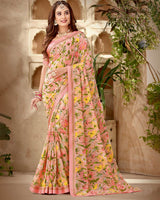 Vishal Prints Light Peach Printed Georgette Saree With Fancy Border