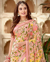 Vishal Prints Light Peach Printed Georgette Saree With Fancy Border