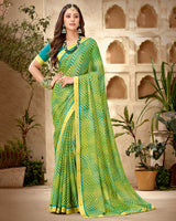 Vishal Prints Green Printed Georgette Saree With Fancy Border