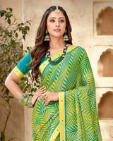 Vishal Prints Green Printed Georgette Saree With Fancy Border