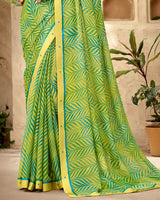 Vishal Prints Green Printed Georgette Saree With Fancy Border