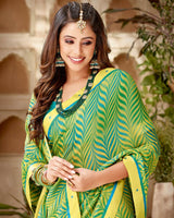 Vishal Prints Green Printed Georgette Saree With Fancy Border
