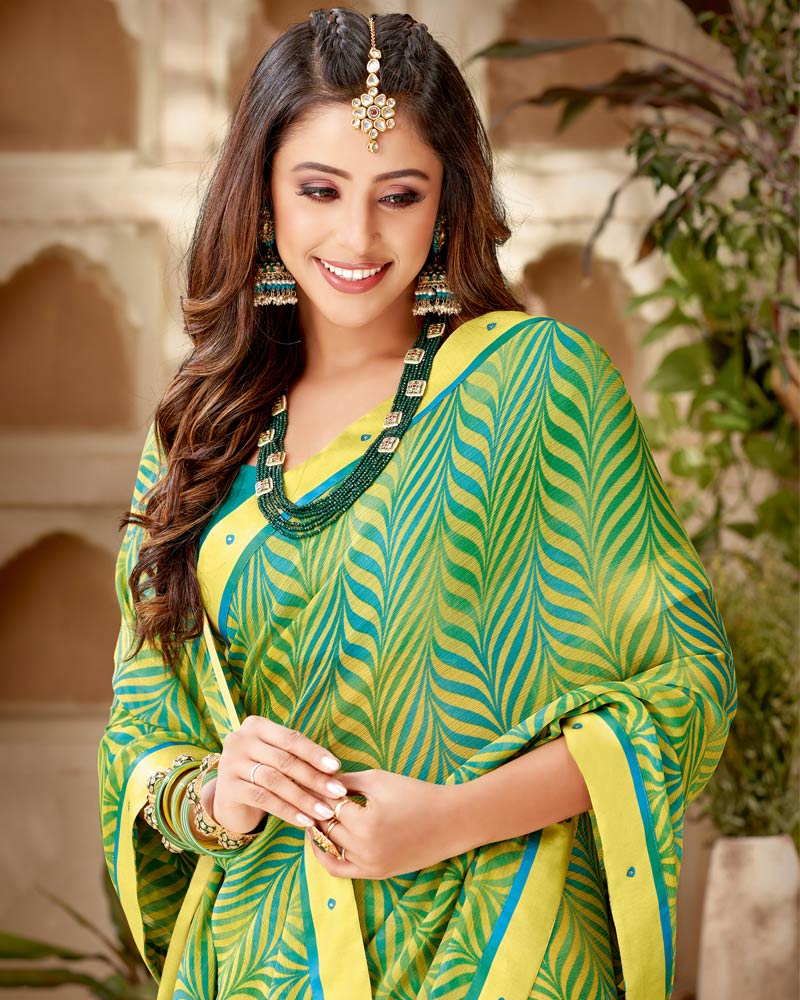 Vishal Prints Green Printed Georgette Saree With Fancy Border
