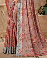 Vishal Prints Brownish Pink Printed Chiffon Saree