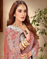 Vishal Prints Brownish Pink Printed Chiffon Saree