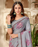 Vishal Prints Pastel Purple Printed Georgette Saree With Fancy Border