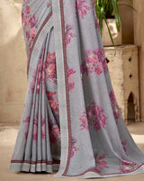 Vishal Prints Pastel Purple Printed Georgette Saree With Fancy Border