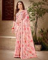 Vishal Prints Rose Pink Printed Georgette Saree With Fancy Border