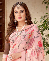 Vishal Prints Rose Pink Printed Georgette Saree With Fancy Border