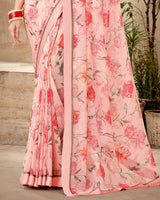 Vishal Prints Rose Pink Printed Georgette Saree With Fancy Border