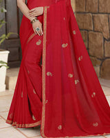 Vishal Prints Cherry Red Georgette Saree With Foil Print And Zari Border