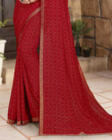 Vishal Prints Cherry Red Georgette Saree With Foil Print And Zari Border
