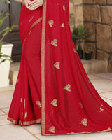 Vishal Prints Cherry Red Georgette Saree With Foil Print And Zari Border