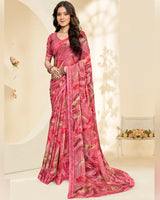 Vishal Prints Dusty Pastel Pink Printed Chiffon Saree With Fancy Border