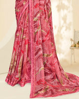 Vishal Prints Dusty Pastel Pink Printed Chiffon Saree With Fancy Border