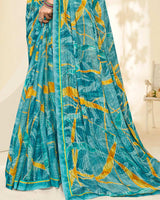 Vishal Prints Eastern Blue Printed Chiffon Saree With Fancy Border