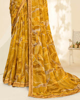 Vishal Prints Ochre Printed Chiffon Saree With Fancy Border