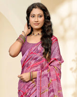 Vishal Prints Dull Pink Printed Chiffon Saree With Fancy Border