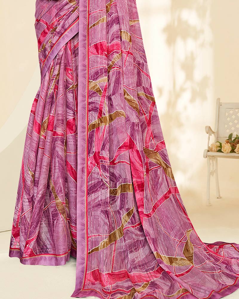 Vishal Prints Dull Pink Printed Chiffon Saree With Fancy Border
