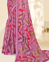 Vishal Prints Dull Pink Printed Chiffon Saree With Fancy Border