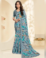 Vishal Prints Regent Grey Printed Chiffon Saree With Fancy Border
