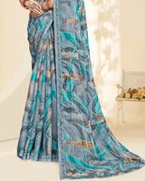 Vishal Prints Regent Grey Printed Chiffon Saree With Fancy Border