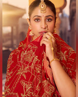 Vishal Prints Dark Red Designer Moss Viscose Saree With Zari-Embroidery-Diamond Work And Cut Work Border