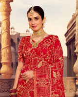 Vishal Prints Dark Red Designer Moss Viscose Saree With Zari-Embroidery-Diamond Work And Cut Work Border