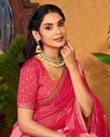 Vishal Prints Berry Pink Printed Chiffon Saree With Foil Print And Fancy Border
