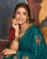 Vishal Prints Peacock Green Printed Patterned Chiffon Saree With Foil Print And Fancy Border