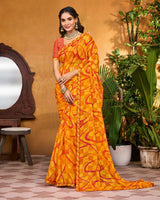 Vishal Prints Carrot Orange Printed Chiffon Saree With Fancy Border