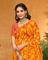 Vishal Prints Carrot Orange Printed Chiffon Saree With Fancy Border