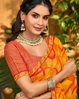Vishal Prints Carrot Orange Printed Chiffon Saree With Fancy Border