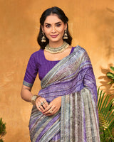 Vishal Prints Purple And Grey Printed Fancy Chiffon Saree With Fancy Border