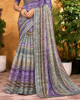 Vishal Prints Purple And Grey Printed Fancy Chiffon Saree With Fancy Border