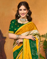 Vishal Prints Mustard Yellow Printed Chiffon Saree With Foil Print And Fancy Border