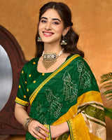 Vishal Prints Mustard Yellow Printed Chiffon Saree With Foil Print And Fancy Border