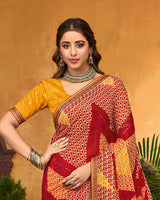 Vishal Prints Maroon Red Printed Chiffon Saree With Diamond Work And Fancy Border